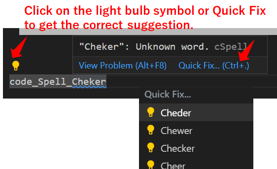 How to view suggestions for spelling mistakes in Code Spell Checker