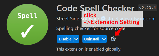 code spell checker setting
