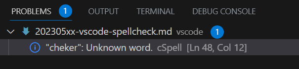 code spell checkのタイプミスの表示2